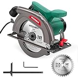 HYCHIKA Handkreissäge, 1300W 4500RPM Kreissäge 185mm, Leistungsstarker Motor, Schnitttiefe 65mm...